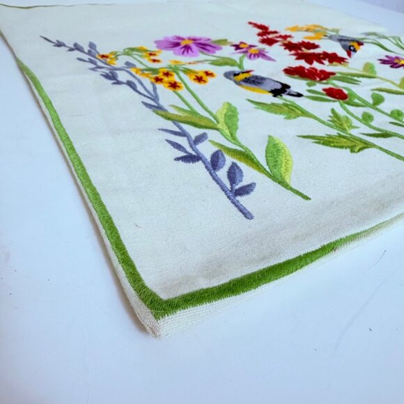 Embroidered Floral Bird Pillow Covers Set of 2 Square Decorative Throw Botanical - Picture 8 of 13